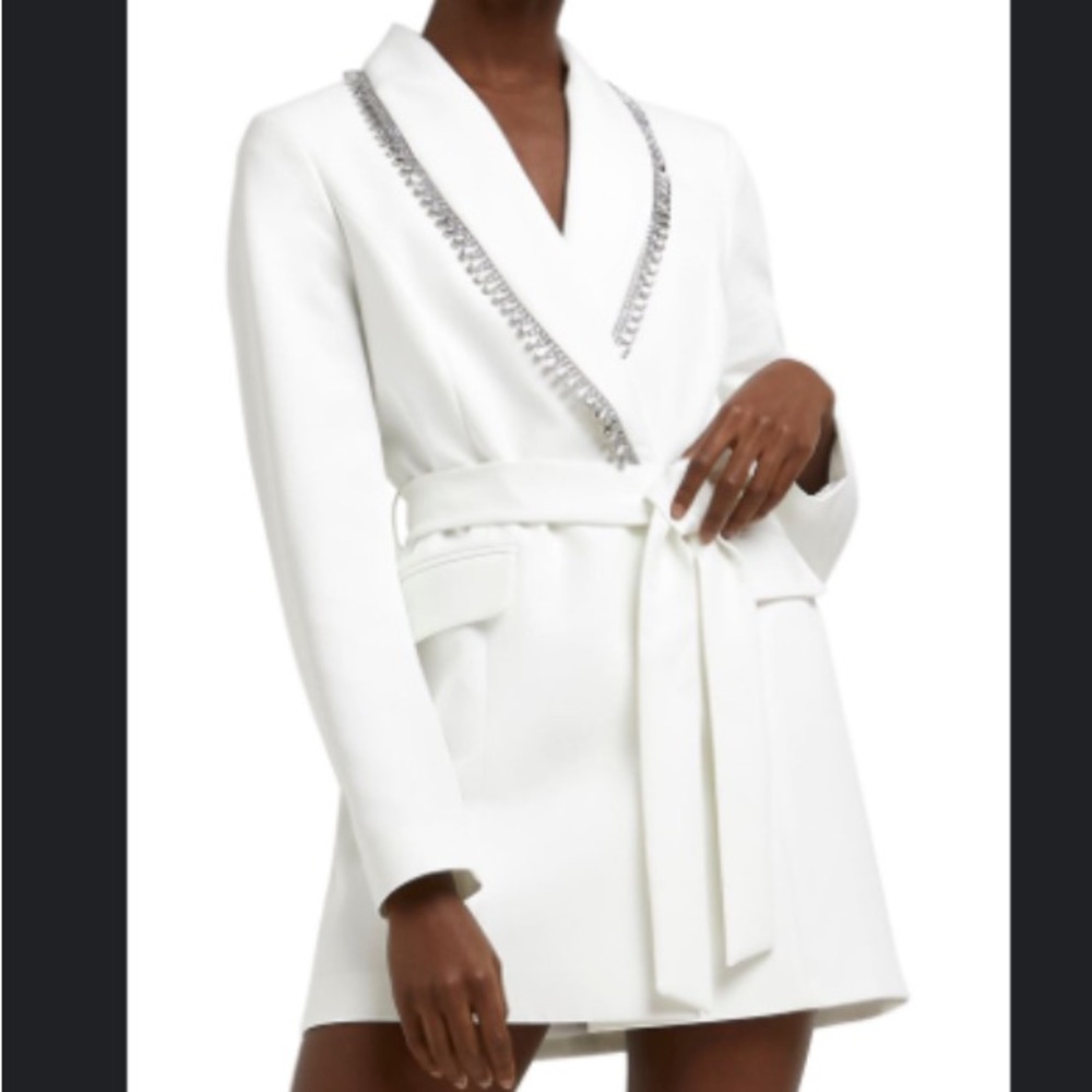 NWT River Island White Blazer Dress with Rhinestone Accent